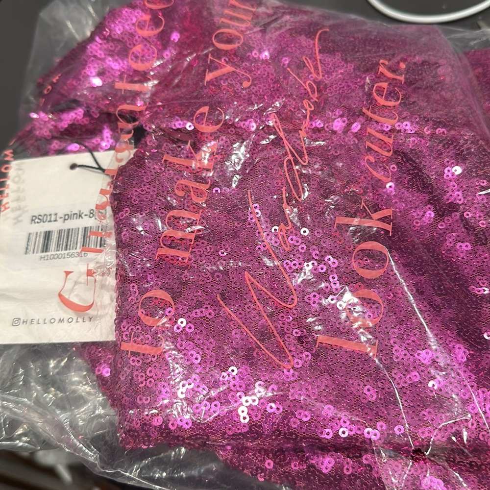 HELLO MOLLY Dress Pink Sequin mini dress size 4 one shoulder NWT Barbie sexy - Picture 6 of 7